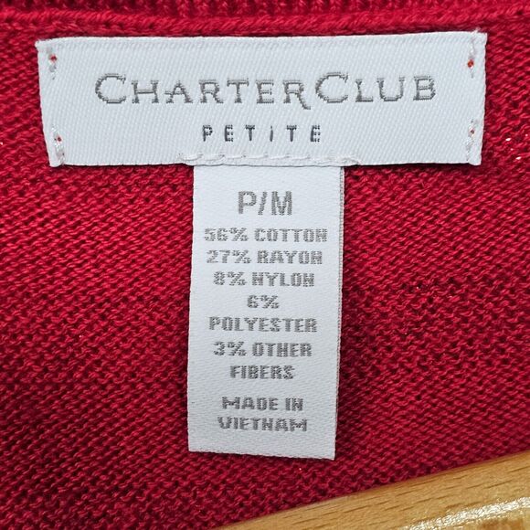 Charter Club Sweater Womens Sz PM Red V-Neck Striped NWT - Picture 3 of 8
